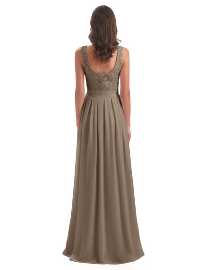 Riya Illusion Open Back Lace Long Bridesmaid Dresses