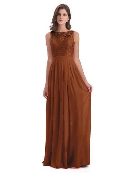 Riya Illusion Open Back Lace Long Bridesmaid Dresses