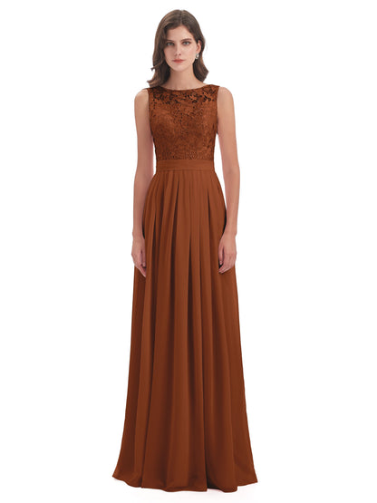 Riya Illusion Open Back Lace Long Bridesmaid Dresses
