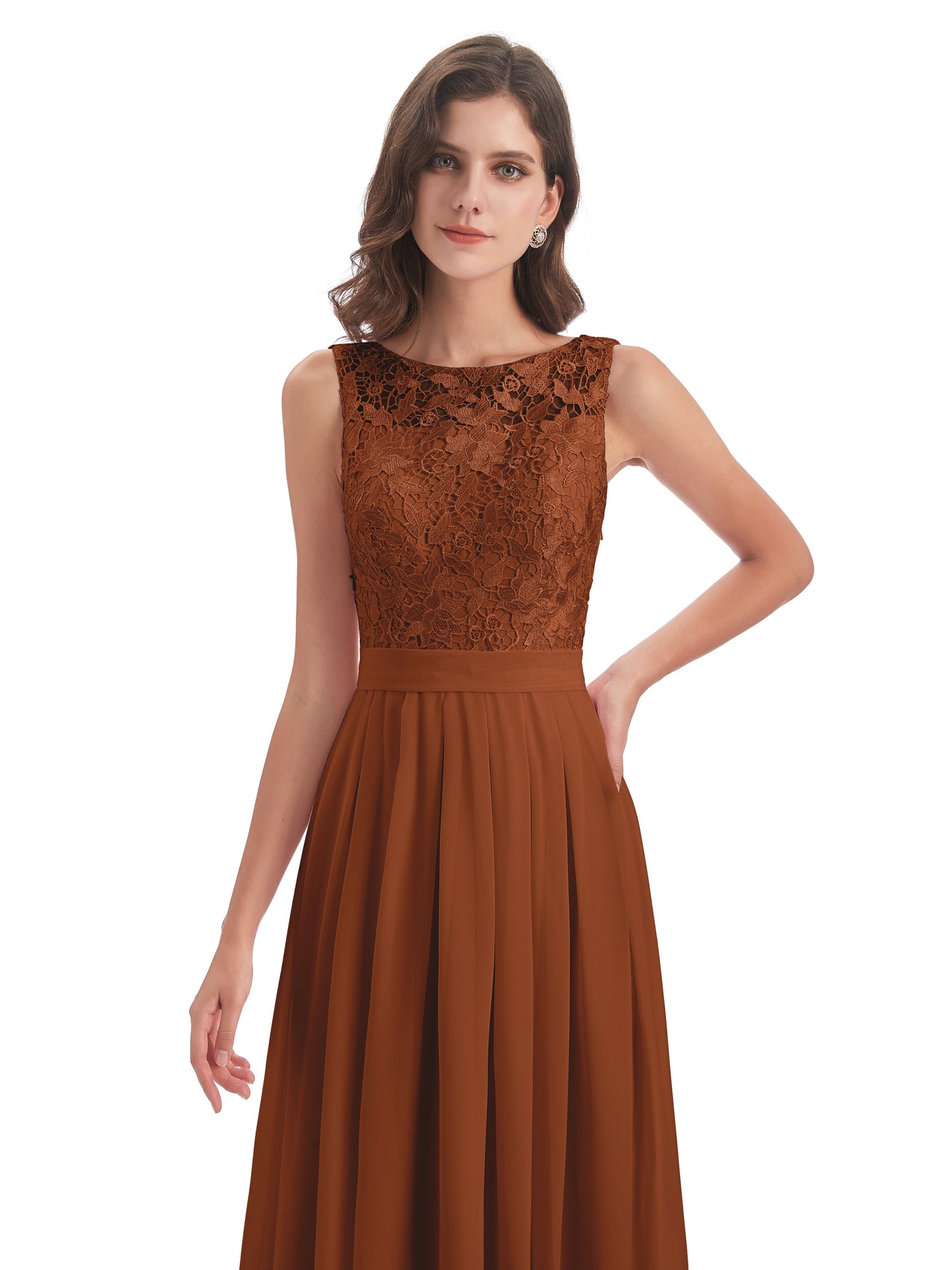 Riya Illusion Open Back Lace Long Bridesmaid Dresses