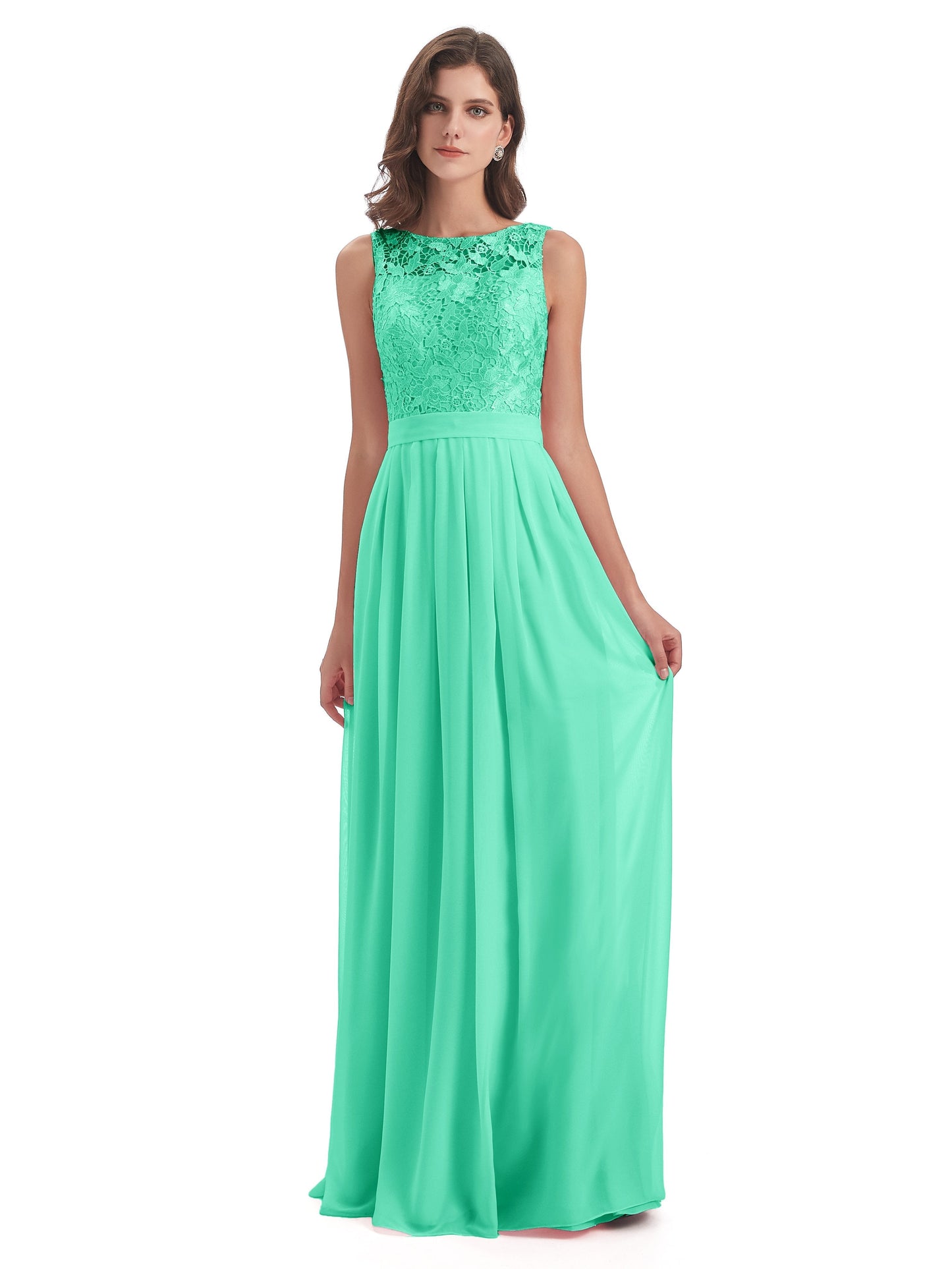 Riya Illusion Open Back Lace Long Bridesmaid Dresses