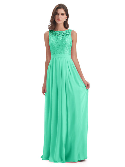 Riya Illusion Open Back Lace Long Bridesmaid Dresses