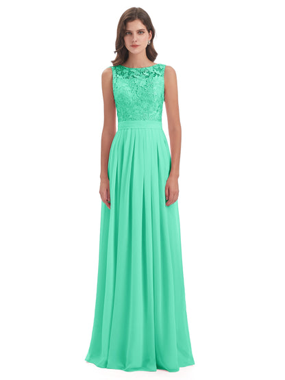 Riya Illusion Open Back Lace Long Bridesmaid Dresses