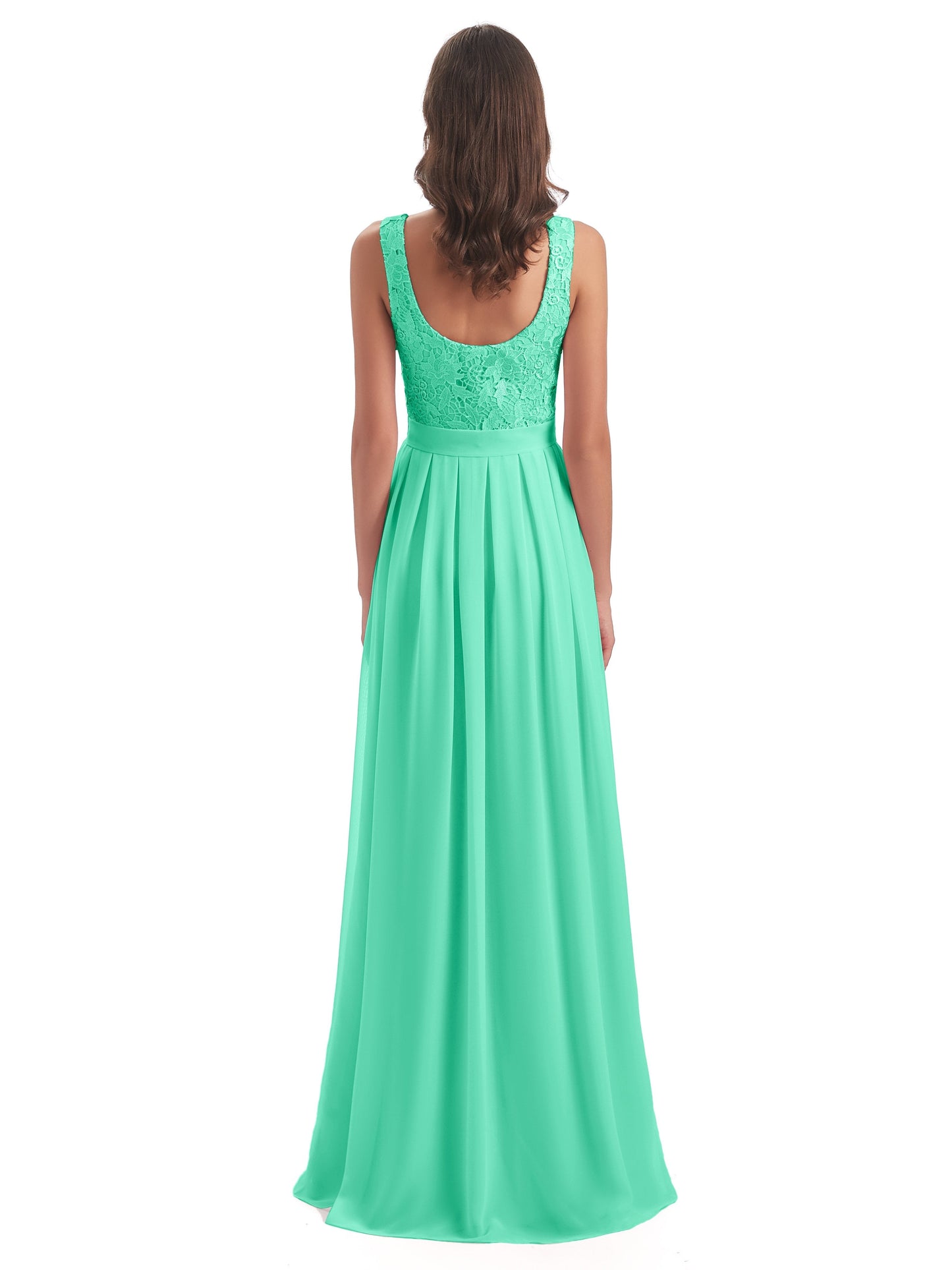 Riya Illusion Open Back Lace Long Bridesmaid Dresses
