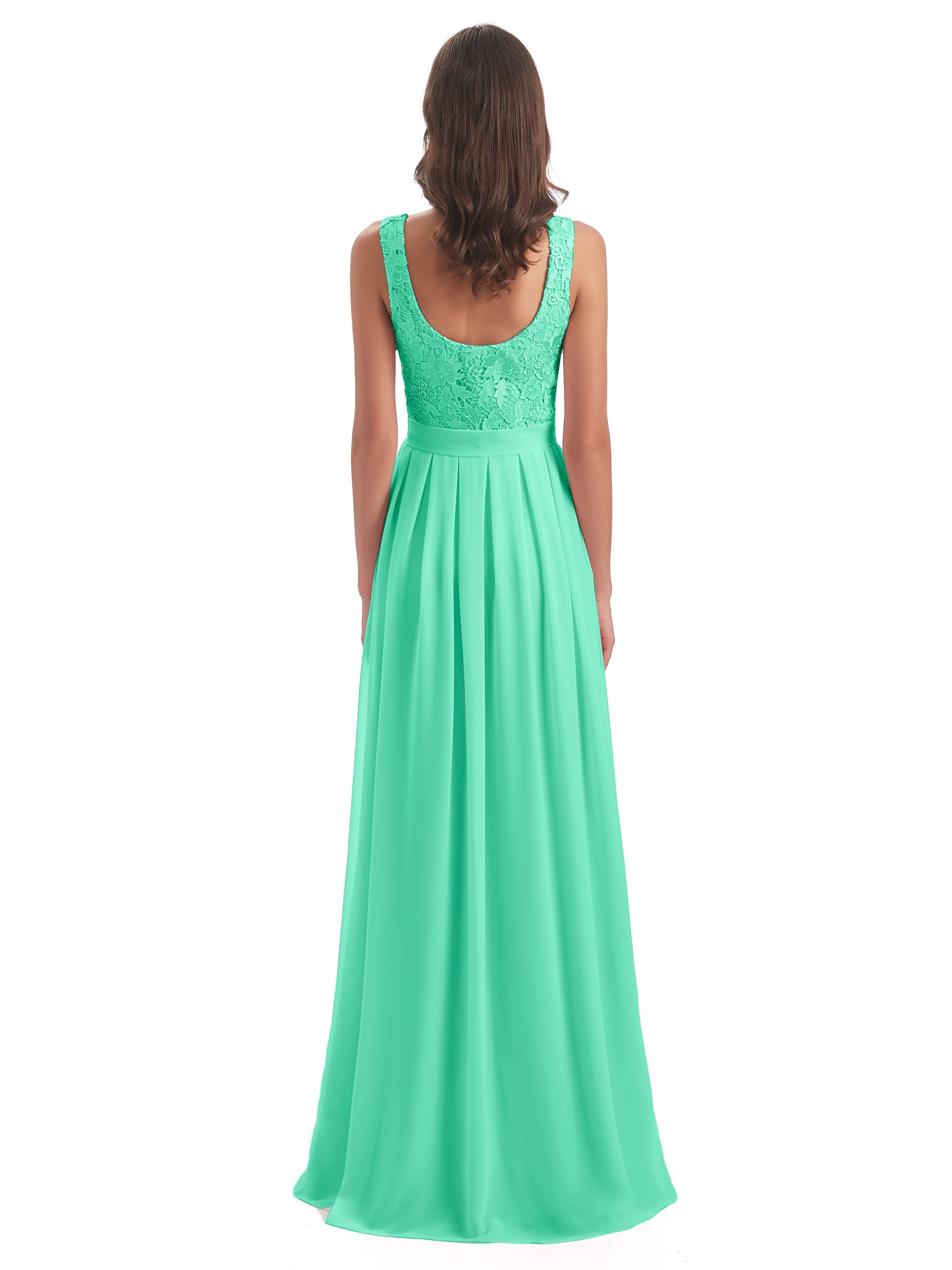 Riya Illusion Open Back Lace Long Bridesmaid Dresses