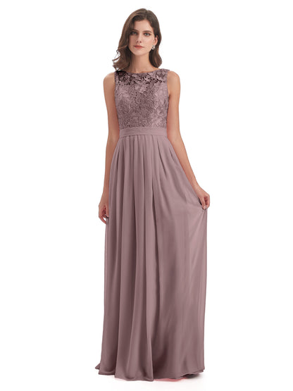 Riya Illusion Open Back Lace Long Bridesmaid Dresses