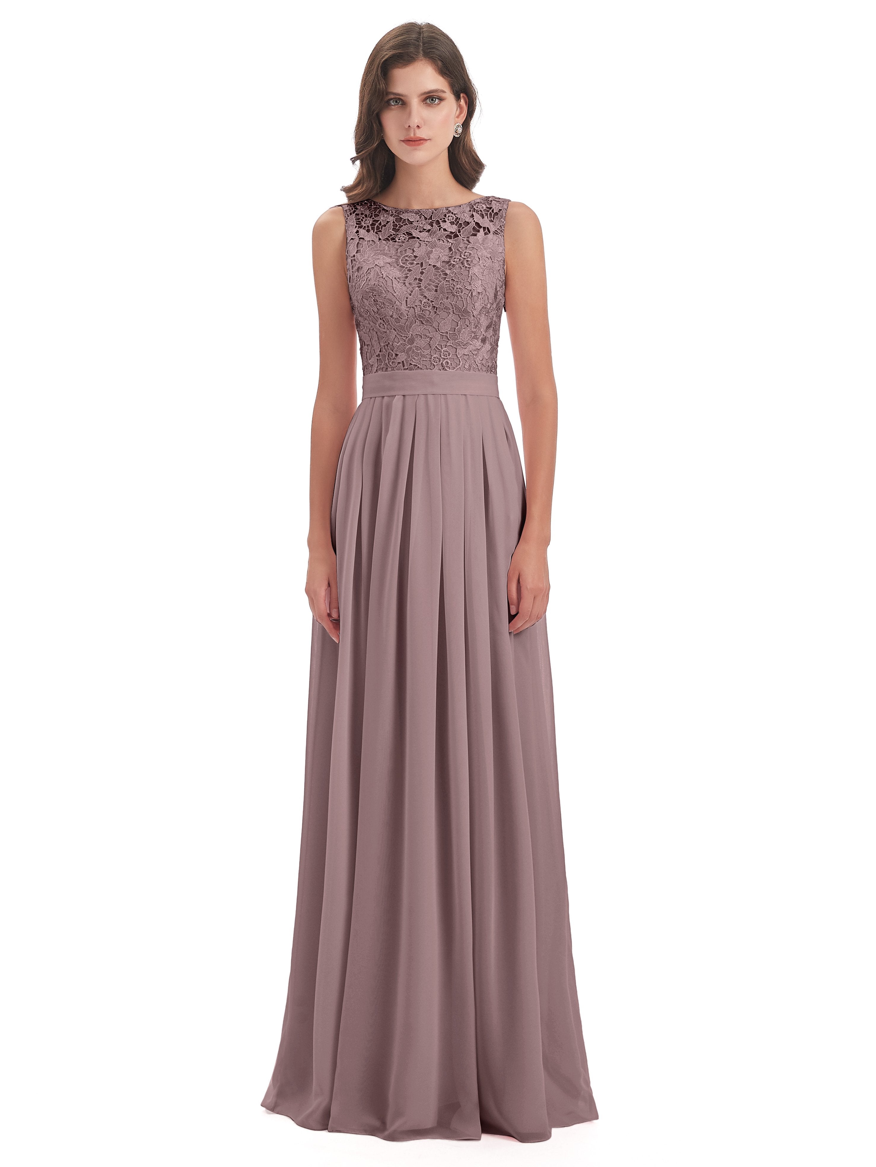 Riya Illusion Open Back Lace Long Bridesmaid Dresses