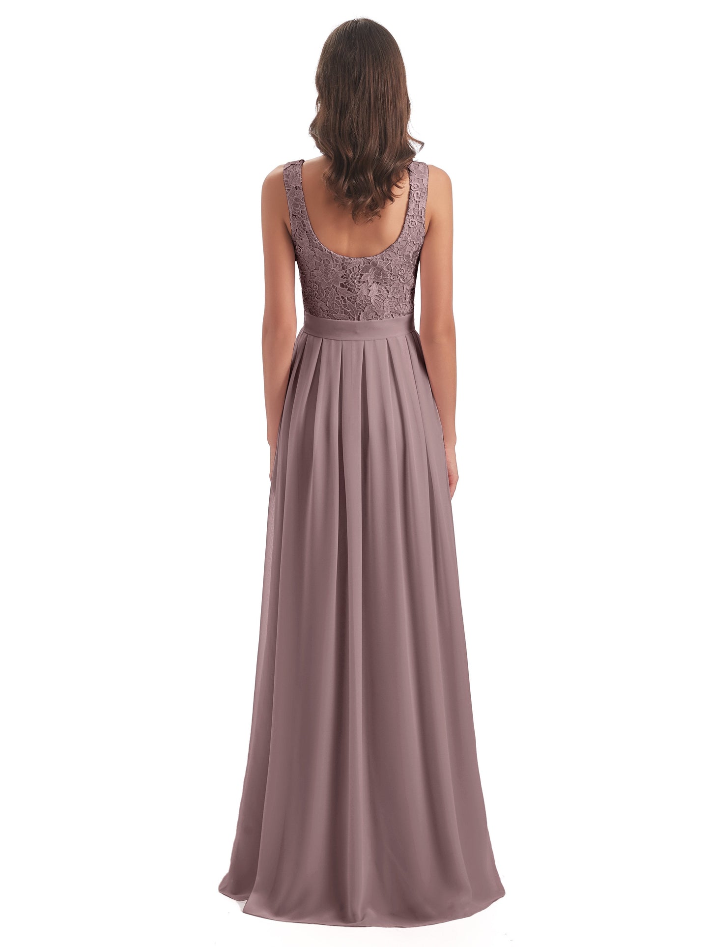 Riya Illusion Open Back Lace Long Bridesmaid Dresses