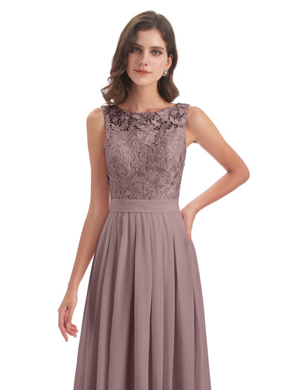 Riya Illusion Open Back Lace Long Bridesmaid Dresses