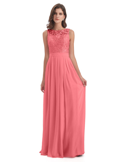 Riya Illusion Open Back Lace Long Bridesmaid Dresses