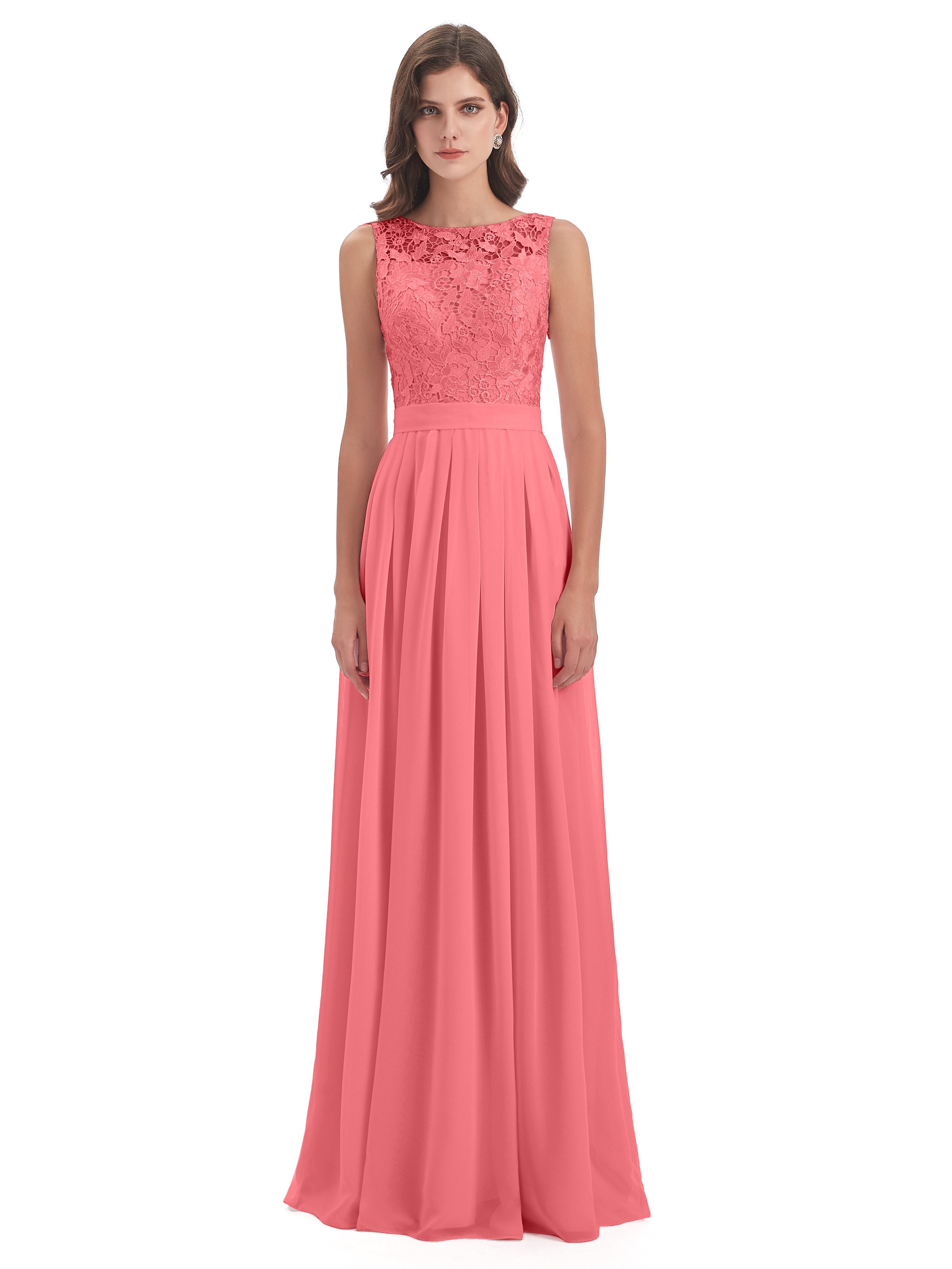 Riya Illusion Open Back Lace Long Bridesmaid Dresses