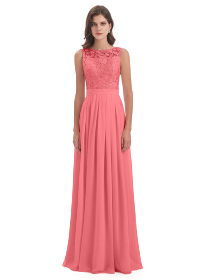Riya Illusion Open Back Lace Long Bridesmaid Dresses