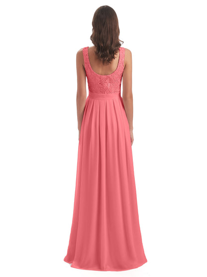 Riya Illusion Open Back Lace Long Bridesmaid Dresses