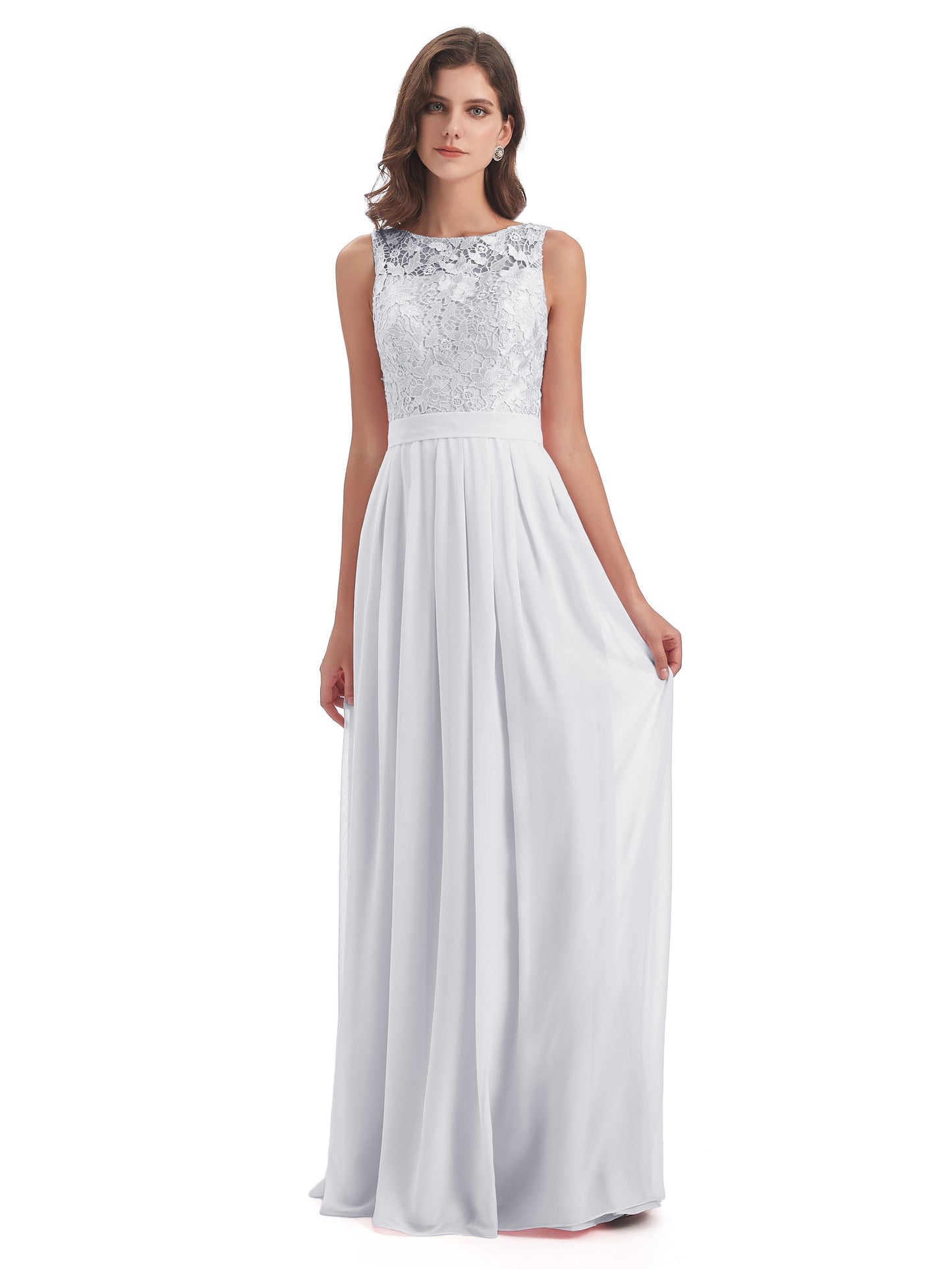 Riya Illusion Open Back Lace Long Bridesmaid Dresses