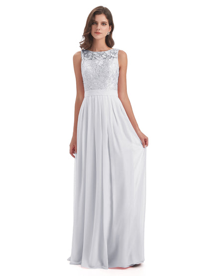 Riya Illusion Open Back Lace Long Bridesmaid Dresses