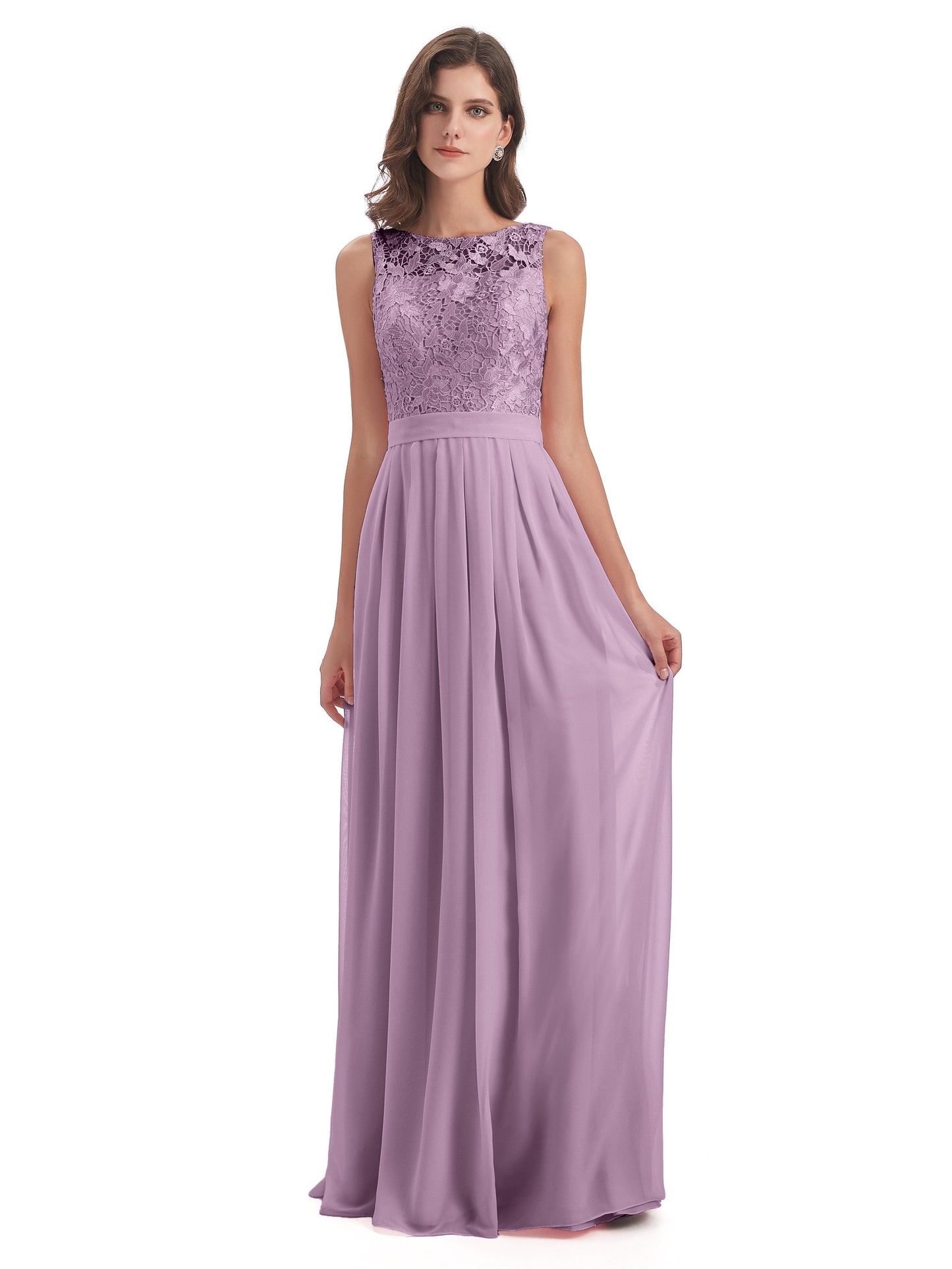 Riya Illusion Open Back Lace Long Bridesmaid Dresses