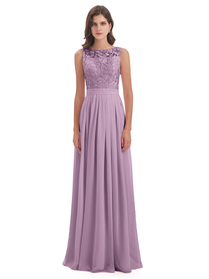 Riya Illusion Open Back Lace Long Bridesmaid Dresses