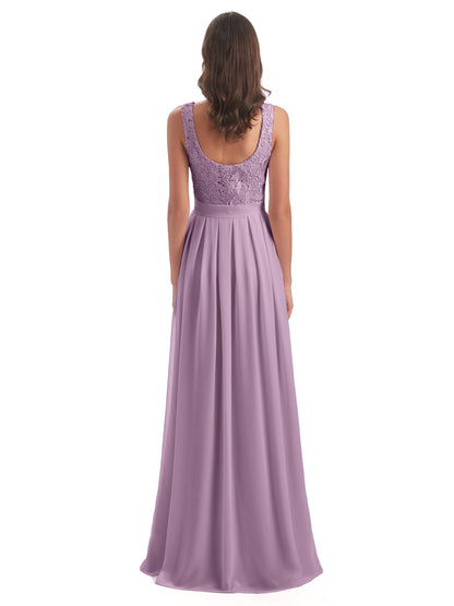 Riya Illusion Open Back Lace Long Bridesmaid Dresses