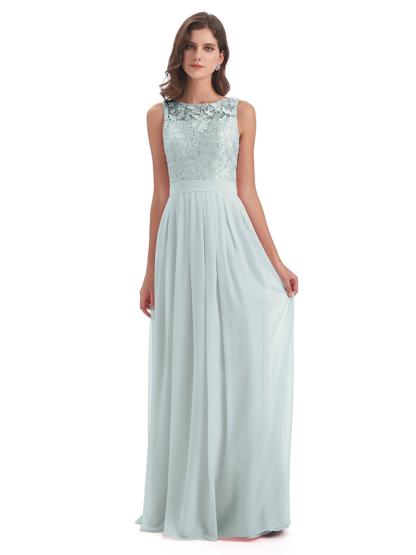 Riya Illusion Open Back Lace Long Bridesmaid Dresses