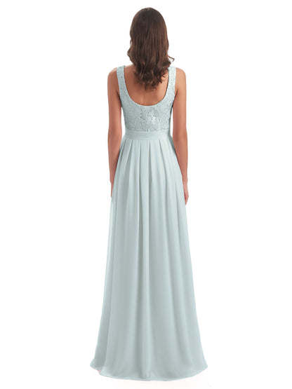 Riya Illusion Open Back Lace Long Bridesmaid Dresses
