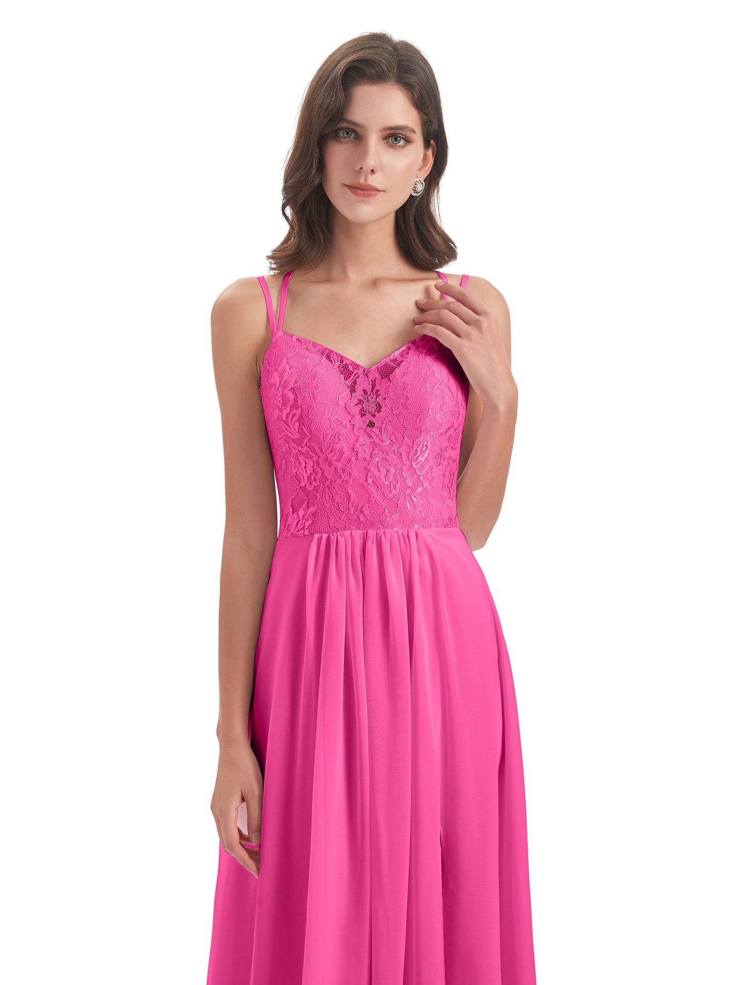 Saanvi Spaghetti Straps Open Back Lace Long Bridesmaid Dresses