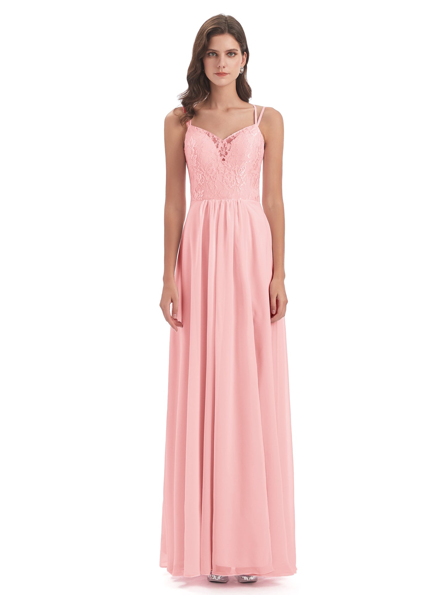 Saanvi Spaghetti Straps Open Back Lace Long Bridesmaid Dresses