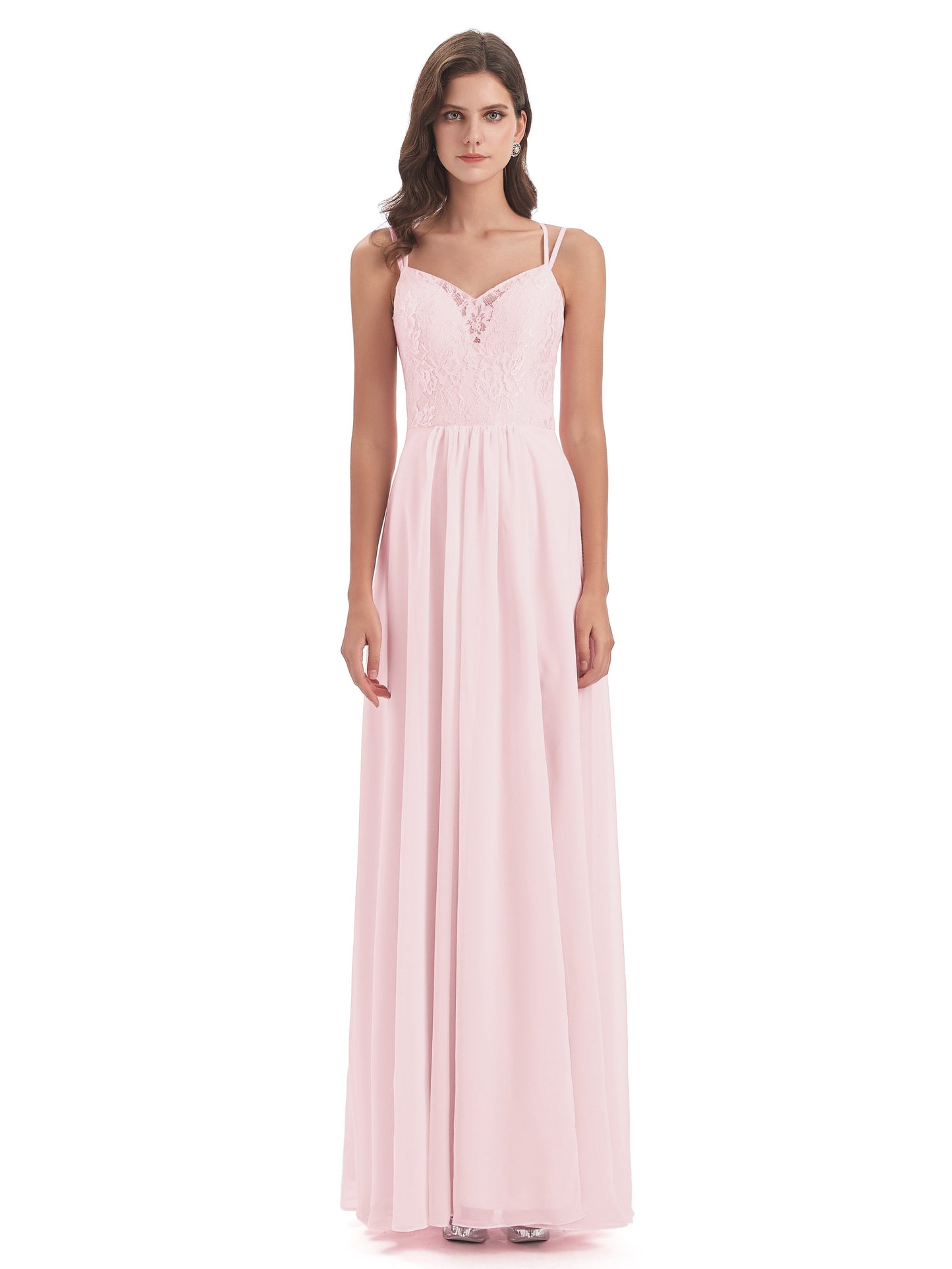 Saanvi Spaghetti Straps Open Back Lace Long Bridesmaid Dresses