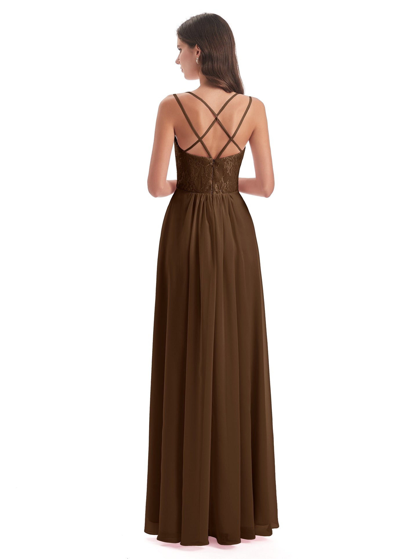Saanvi Spaghetti Straps Open Back Lace Long Bridesmaid Dresses