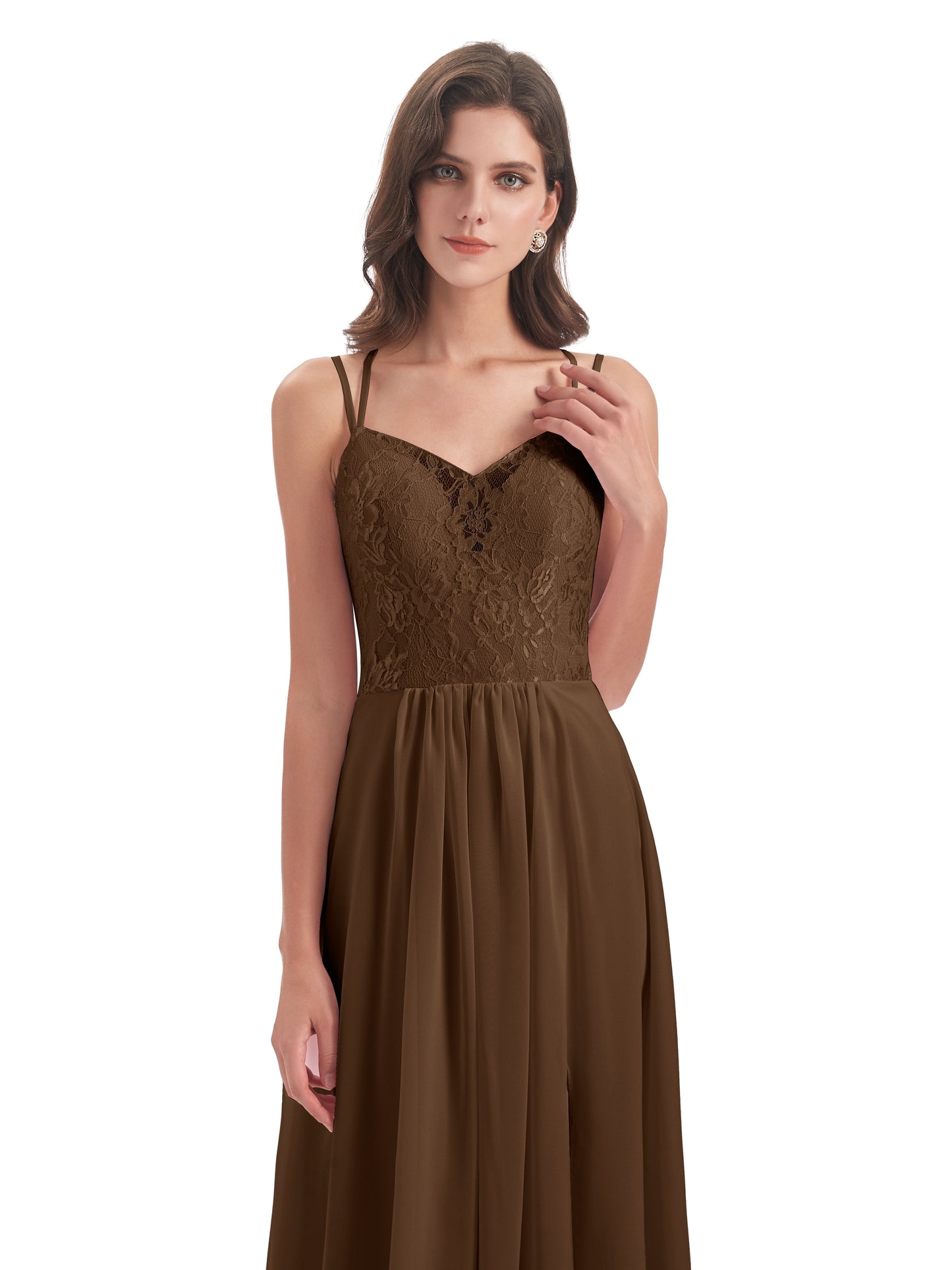 Saanvi Spaghetti Straps Open Back Lace Long Bridesmaid Dresses