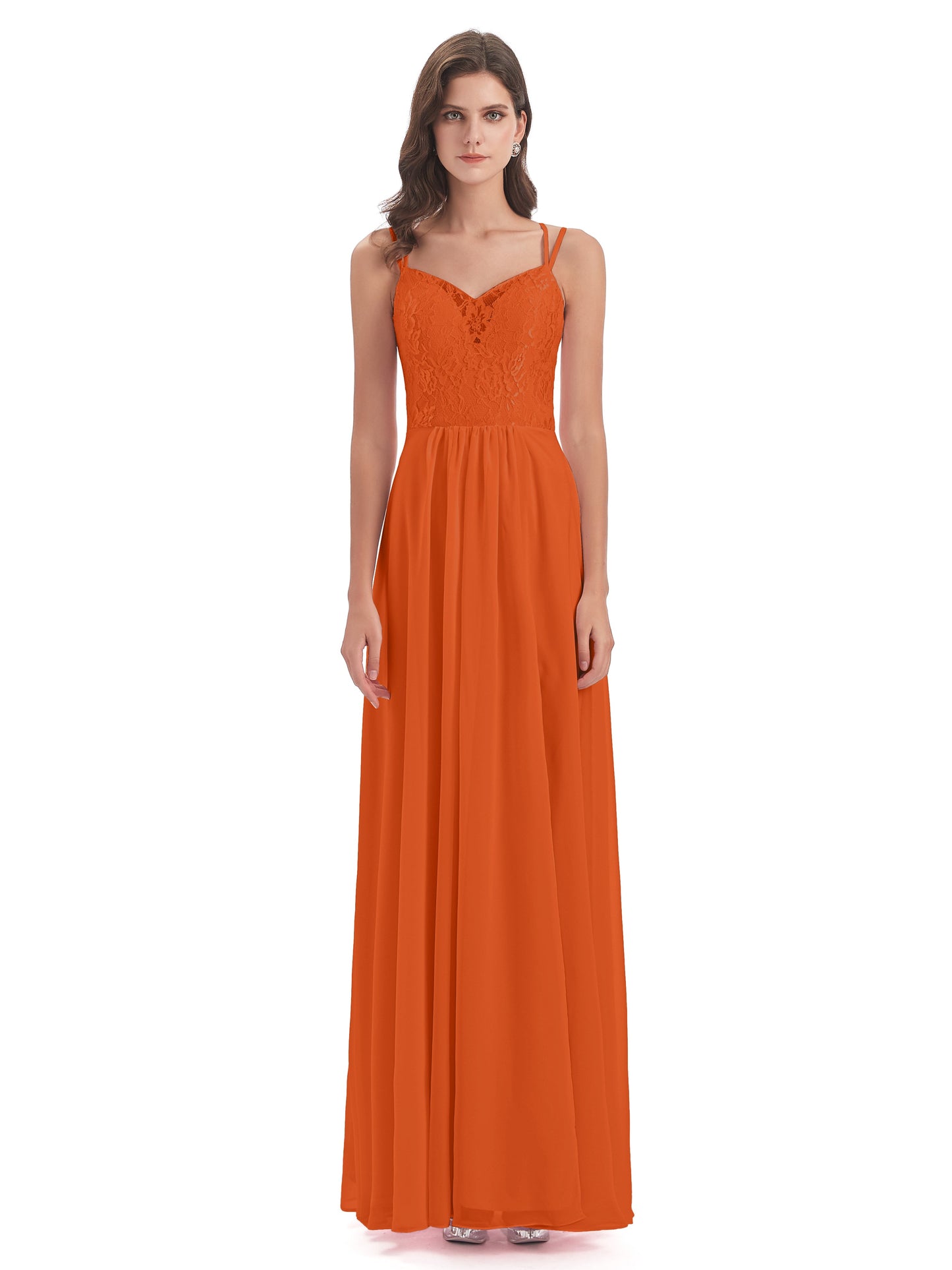 Saanvi Spaghetti Straps Open Back Lace Long Bridesmaid Dresses