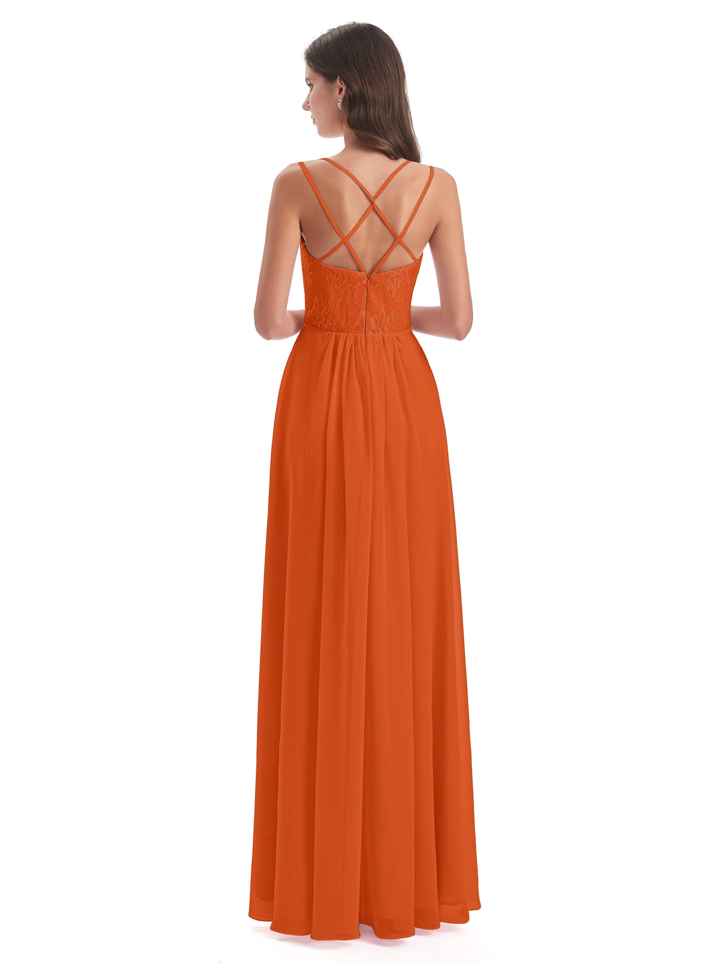 Saanvi Spaghetti Straps Open Back Lace Long Bridesmaid Dresses
