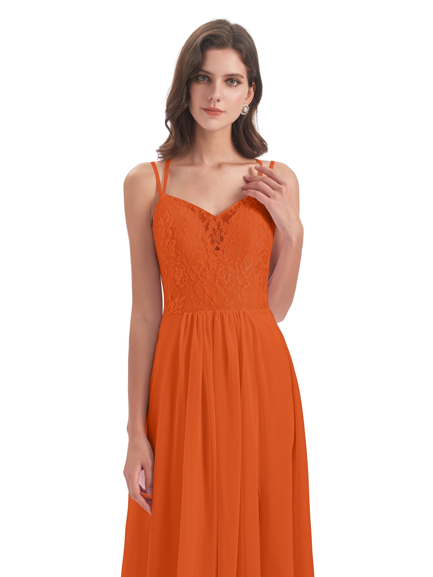 Saanvi Spaghetti Straps Open Back Lace Long Bridesmaid Dresses