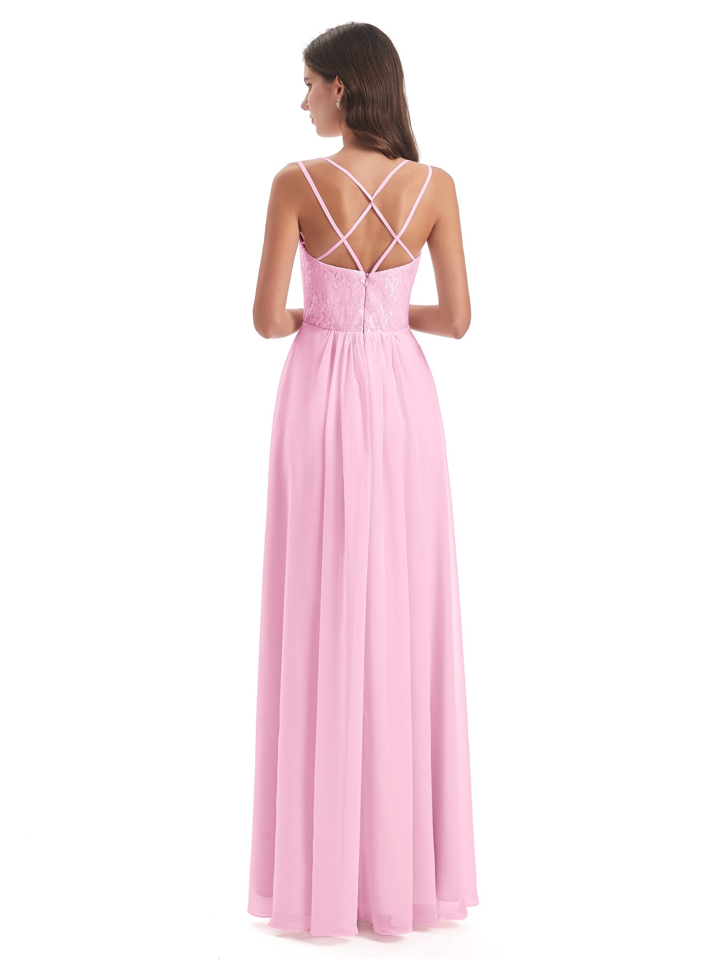 Saanvi Spaghetti Straps Open Back Lace Long Bridesmaid Dresses