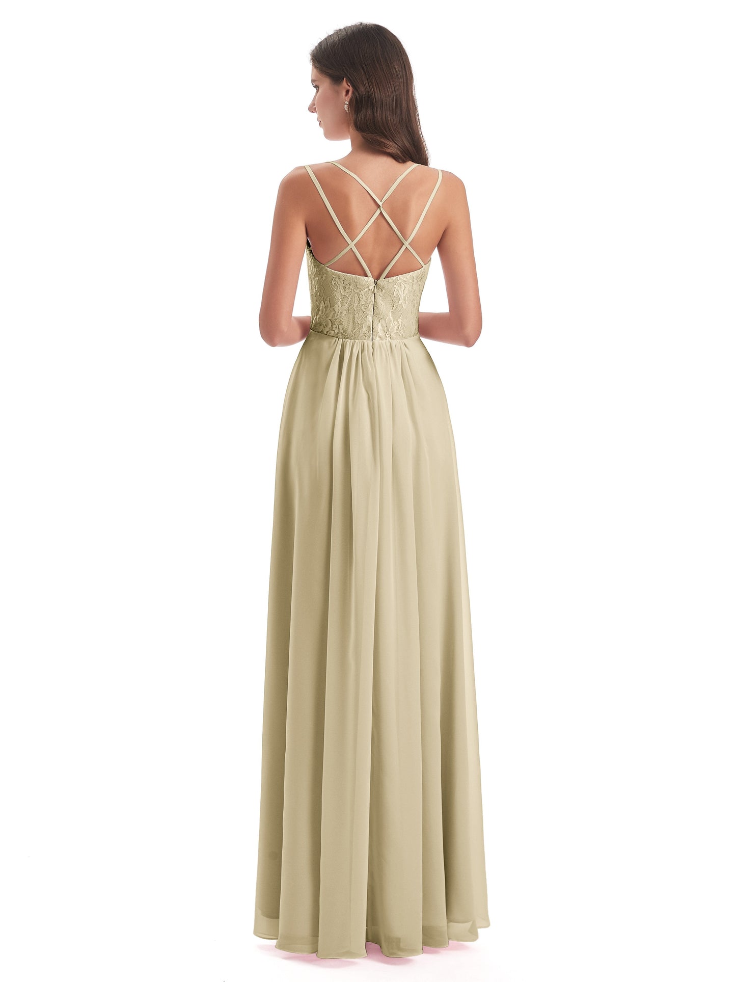 Saanvi Spaghetti Straps Open Back Lace Long Bridesmaid Dresses