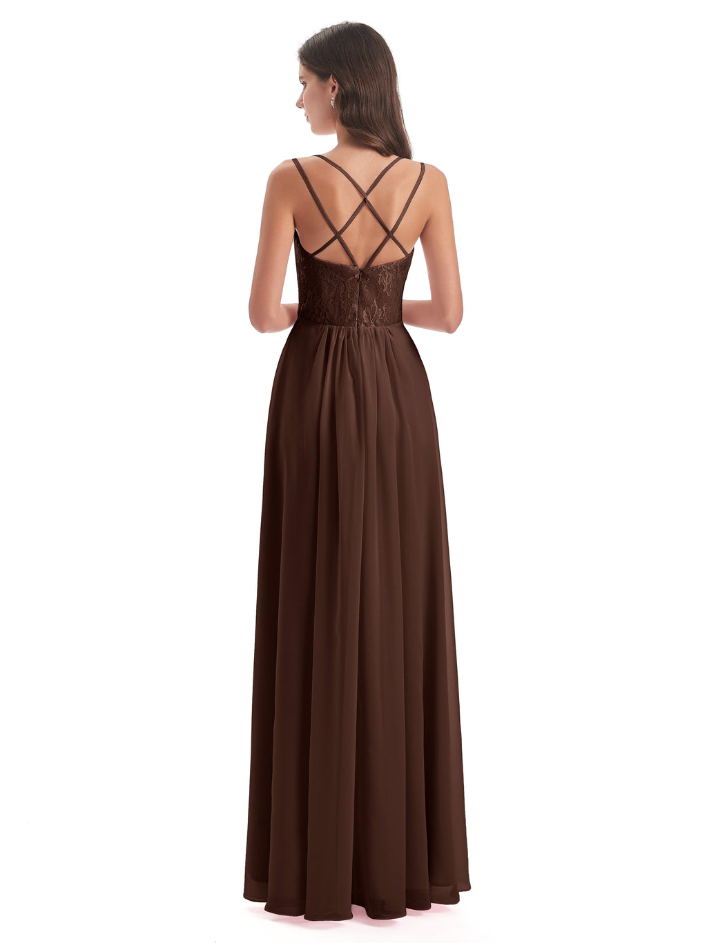 Saanvi Spaghetti Straps Open Back Lace Long Bridesmaid Dresses