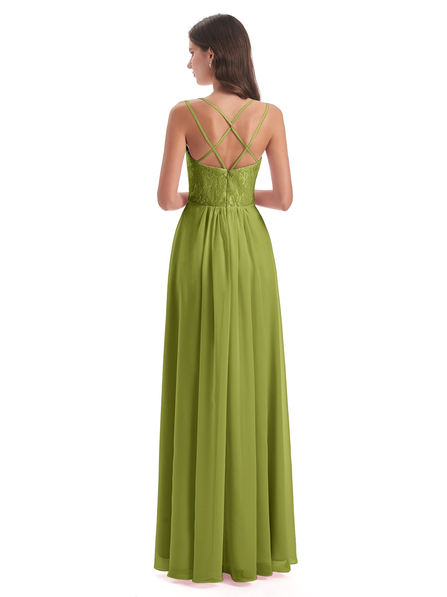 Saanvi Spaghetti Straps Open Back Lace Long Bridesmaid Dresses