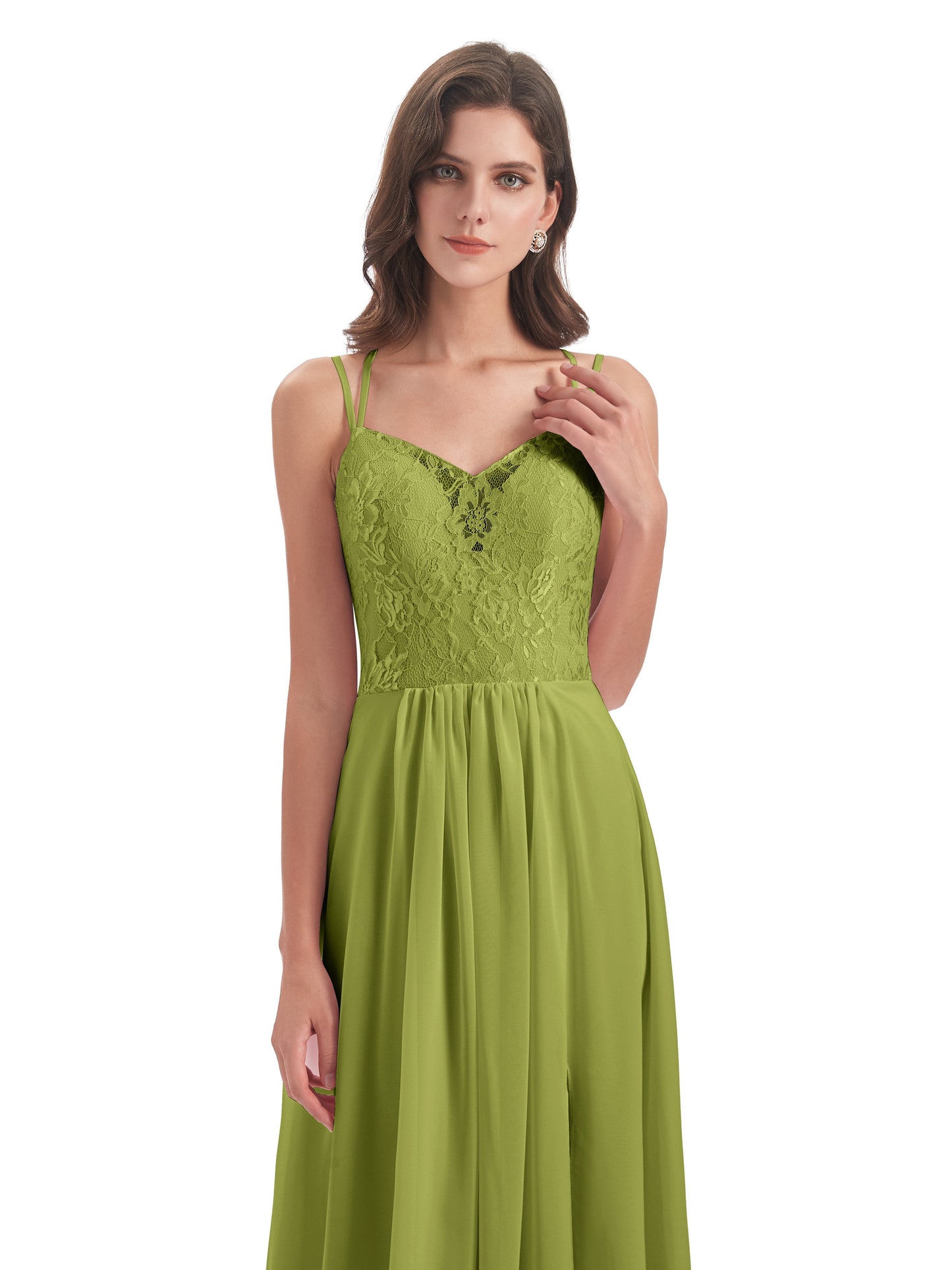 Saanvi Spaghetti Straps Open Back Lace Long Bridesmaid Dresses