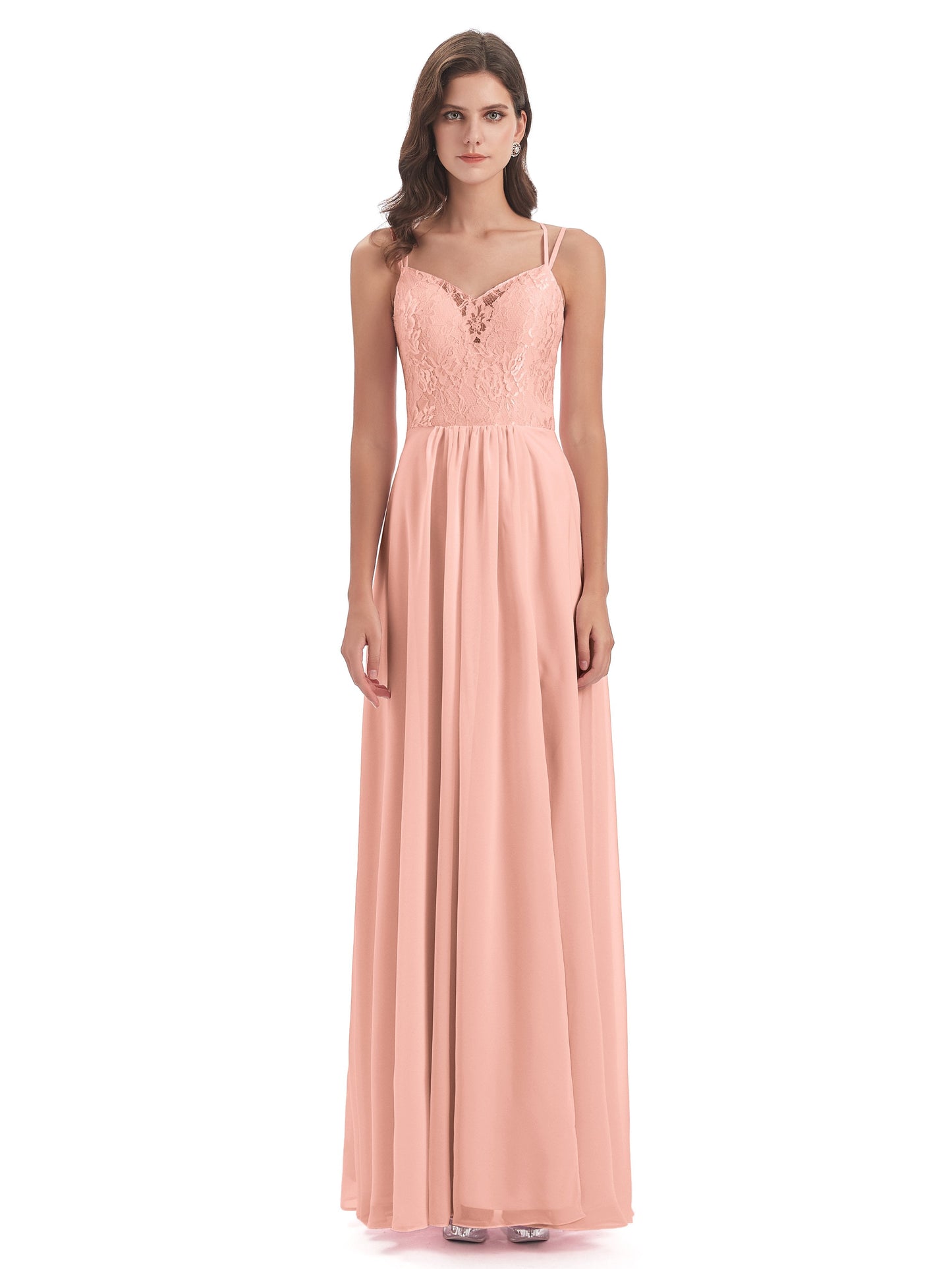 Saanvi Spaghetti Straps Open Back Lace Long Bridesmaid Dresses