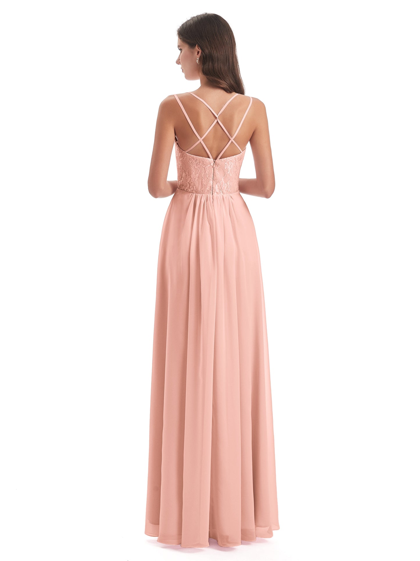 Saanvi Spaghetti Straps Open Back Lace Long Bridesmaid Dresses