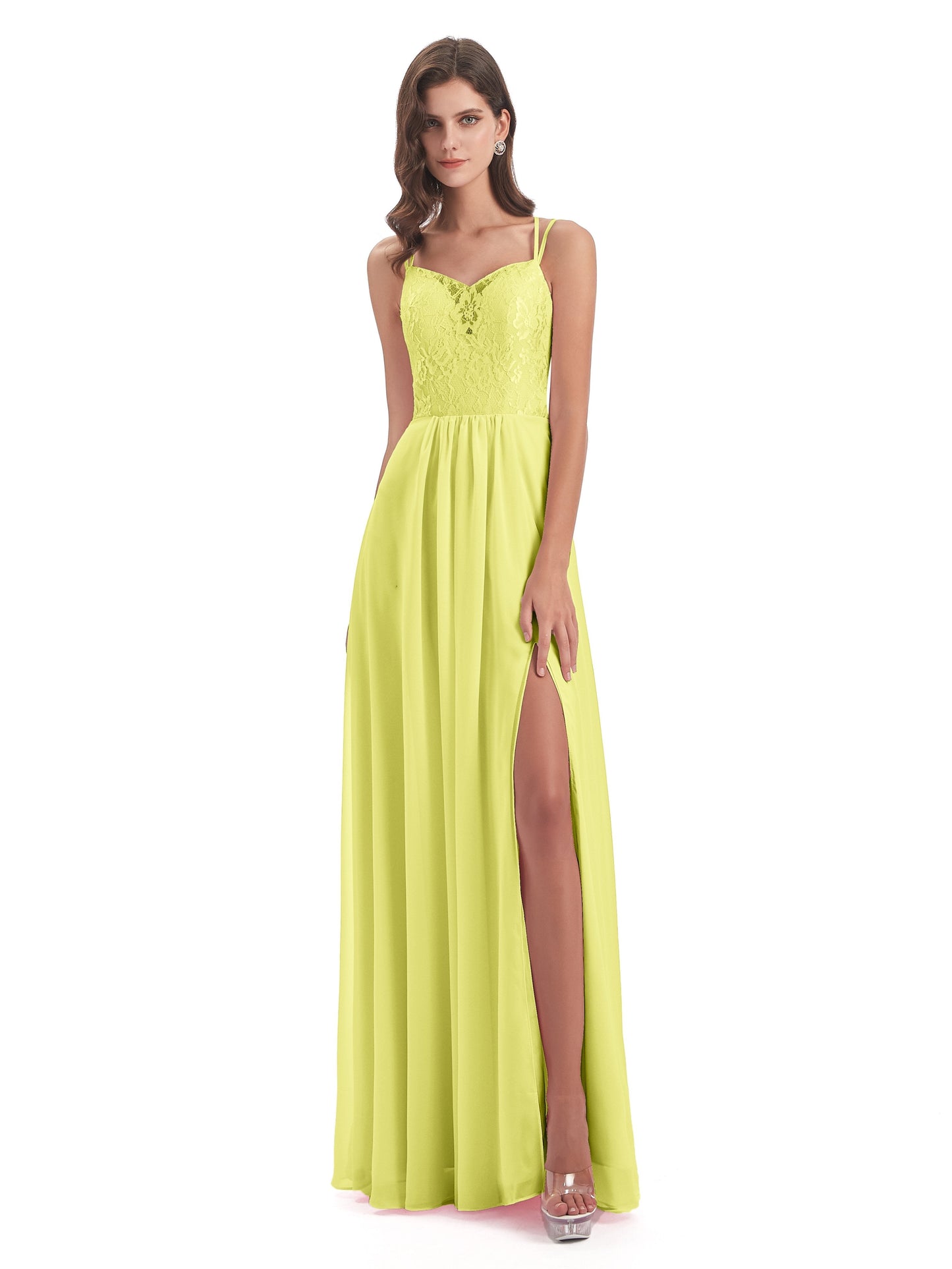 Saanvi Spaghetti Straps Open Back Lace Long Bridesmaid Dresses