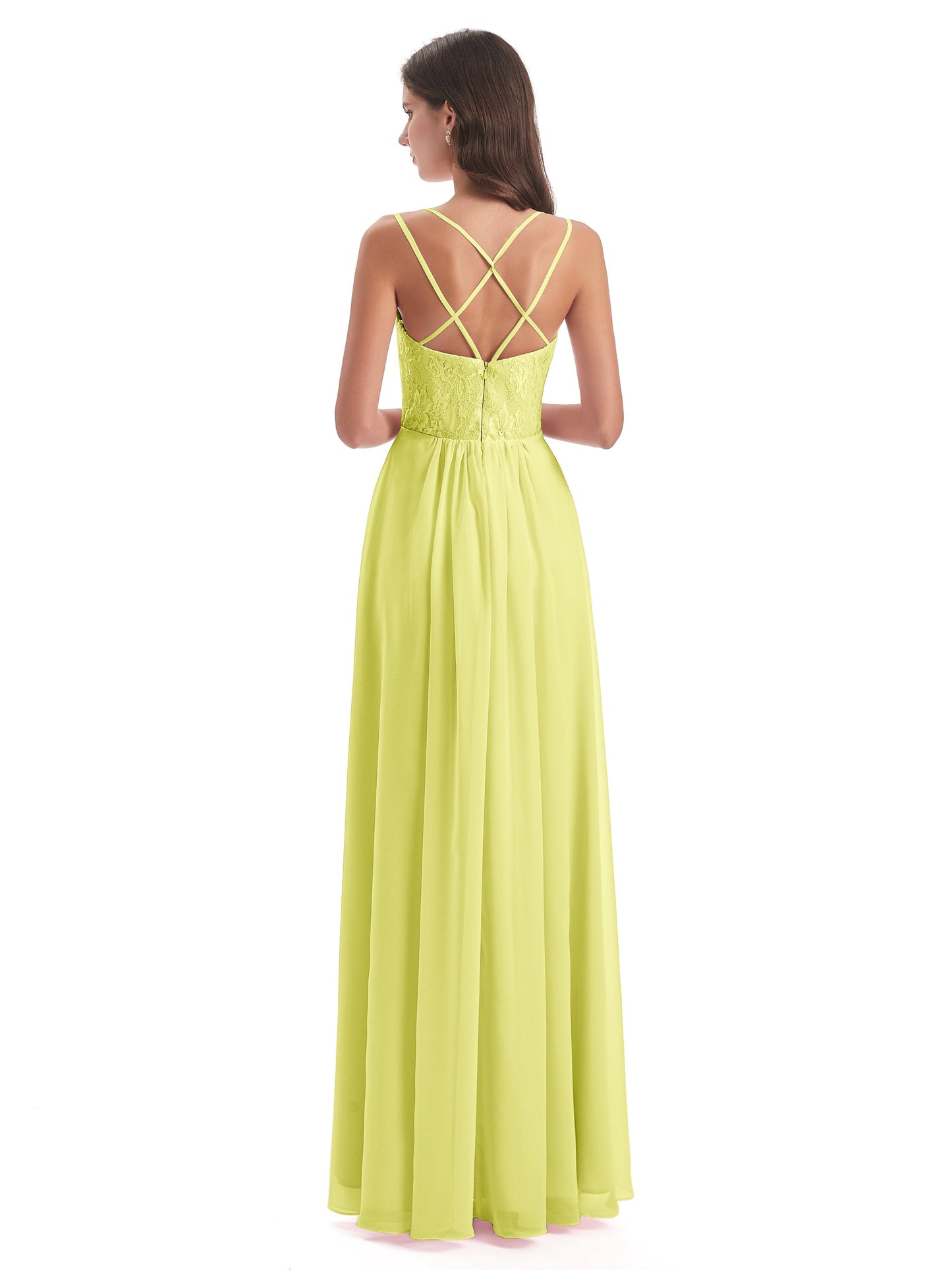 Saanvi Spaghetti Straps Open Back Lace Long Bridesmaid Dresses
