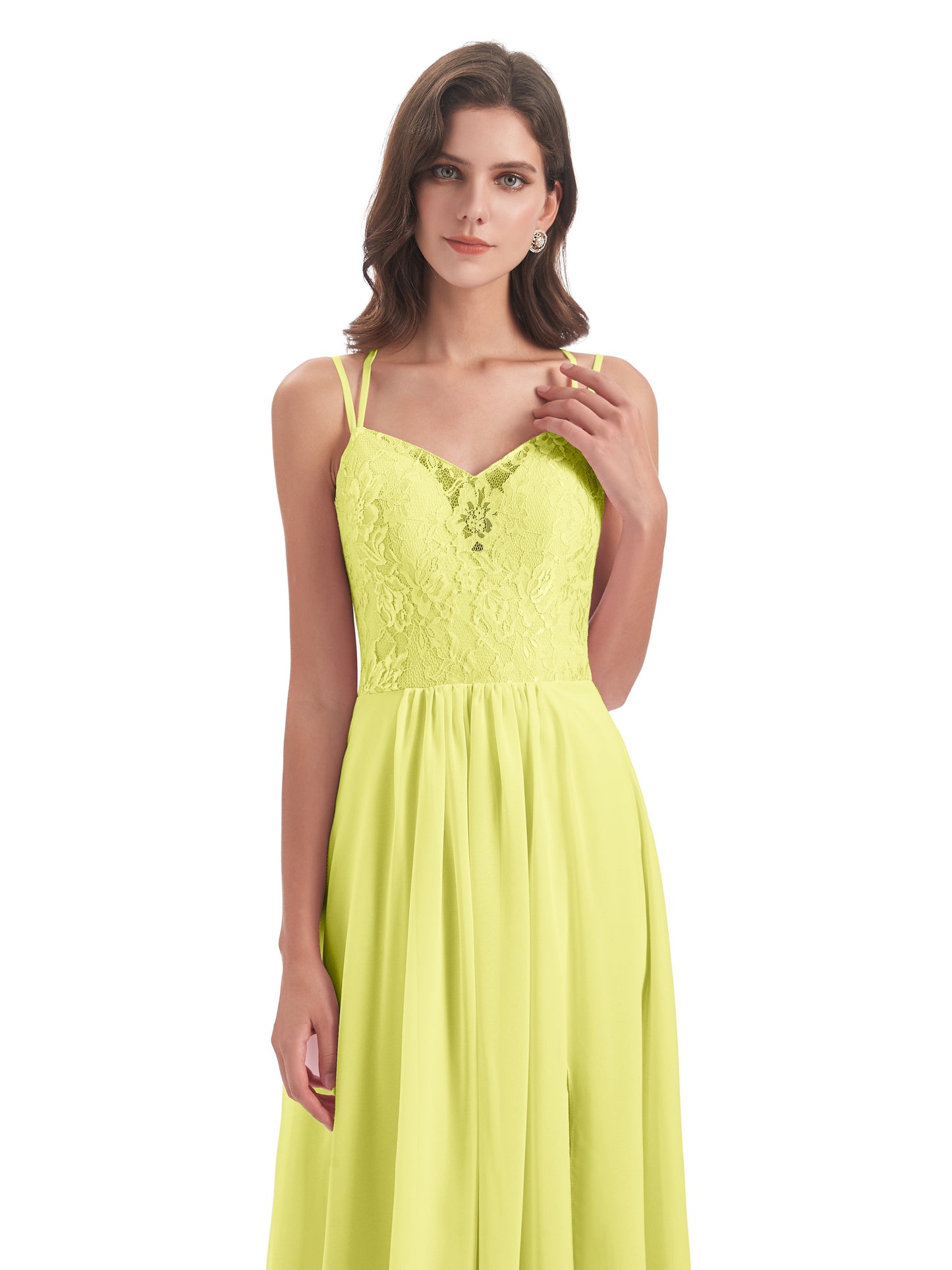Saanvi Spaghetti Straps Open Back Lace Long Bridesmaid Dresses