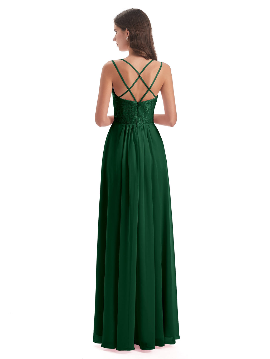 Saanvi Spaghetti Straps Open Back Lace Long Bridesmaid Dresses