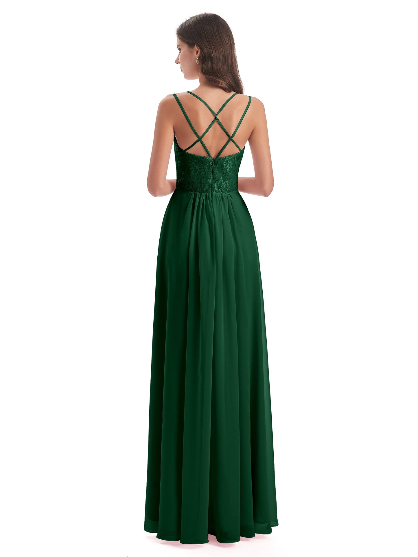 Saanvi Spaghetti Straps Open Back Lace Long Bridesmaid Dresses