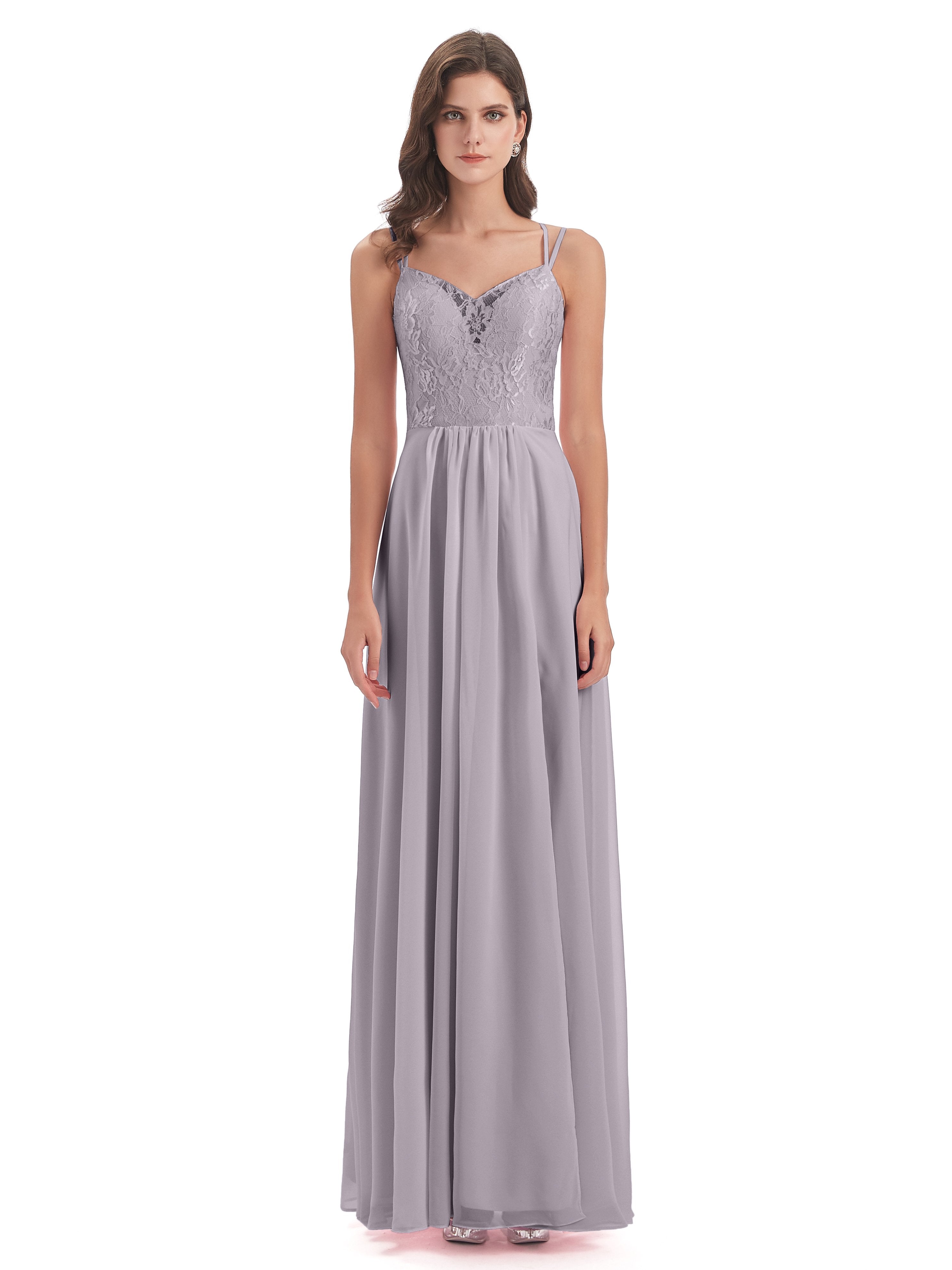 Saanvi Spaghetti Straps Open Back Lace Long Bridesmaid Dresses
