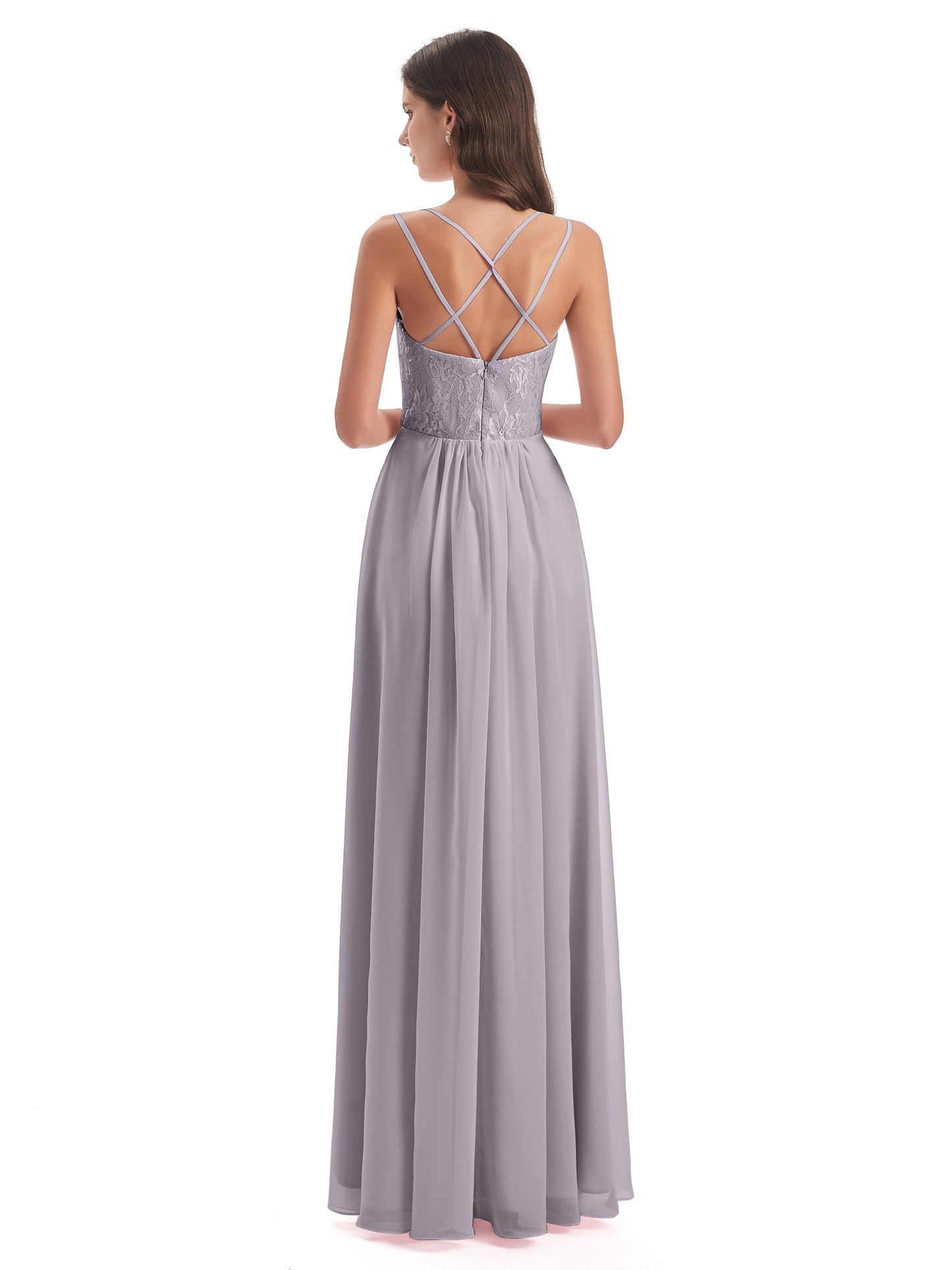 Saanvi Spaghetti Straps Open Back Lace Long Bridesmaid Dresses