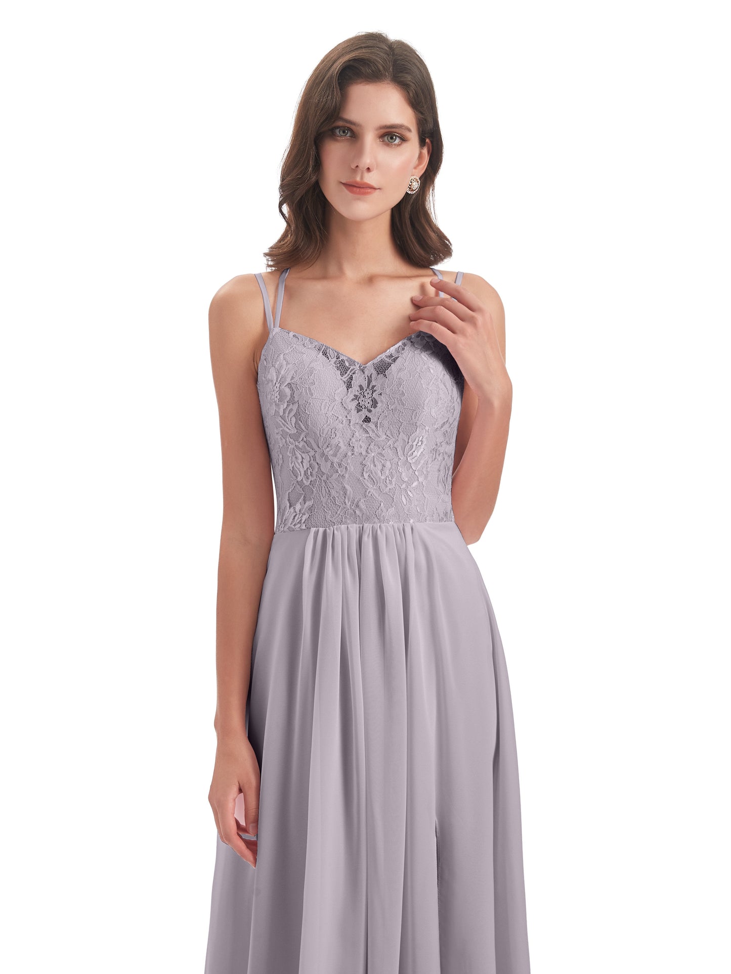 Saanvi Spaghetti Straps Open Back Lace Long Bridesmaid Dresses