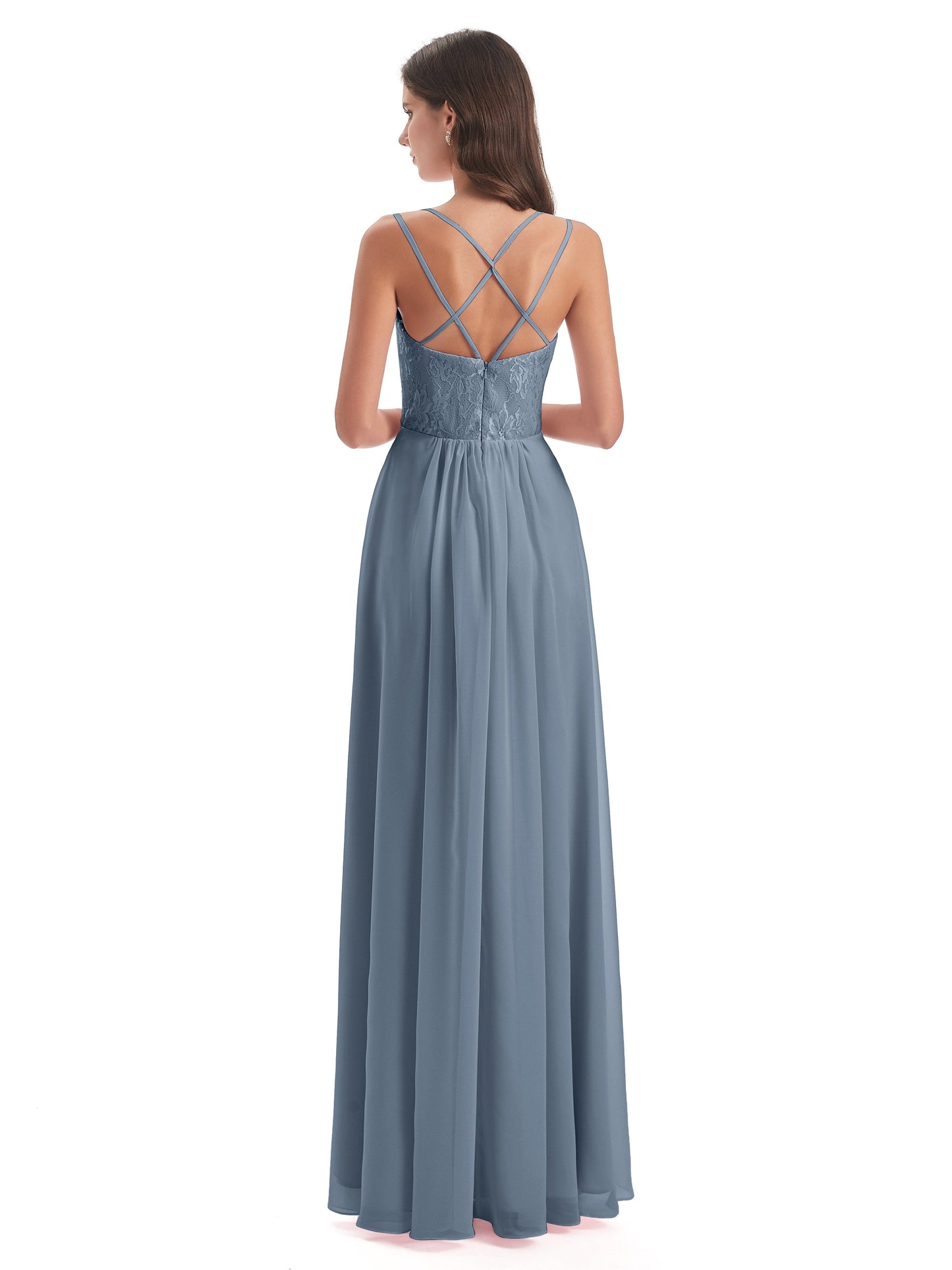Saanvi Spaghetti Straps Open Back Lace Long Bridesmaid Dresses
