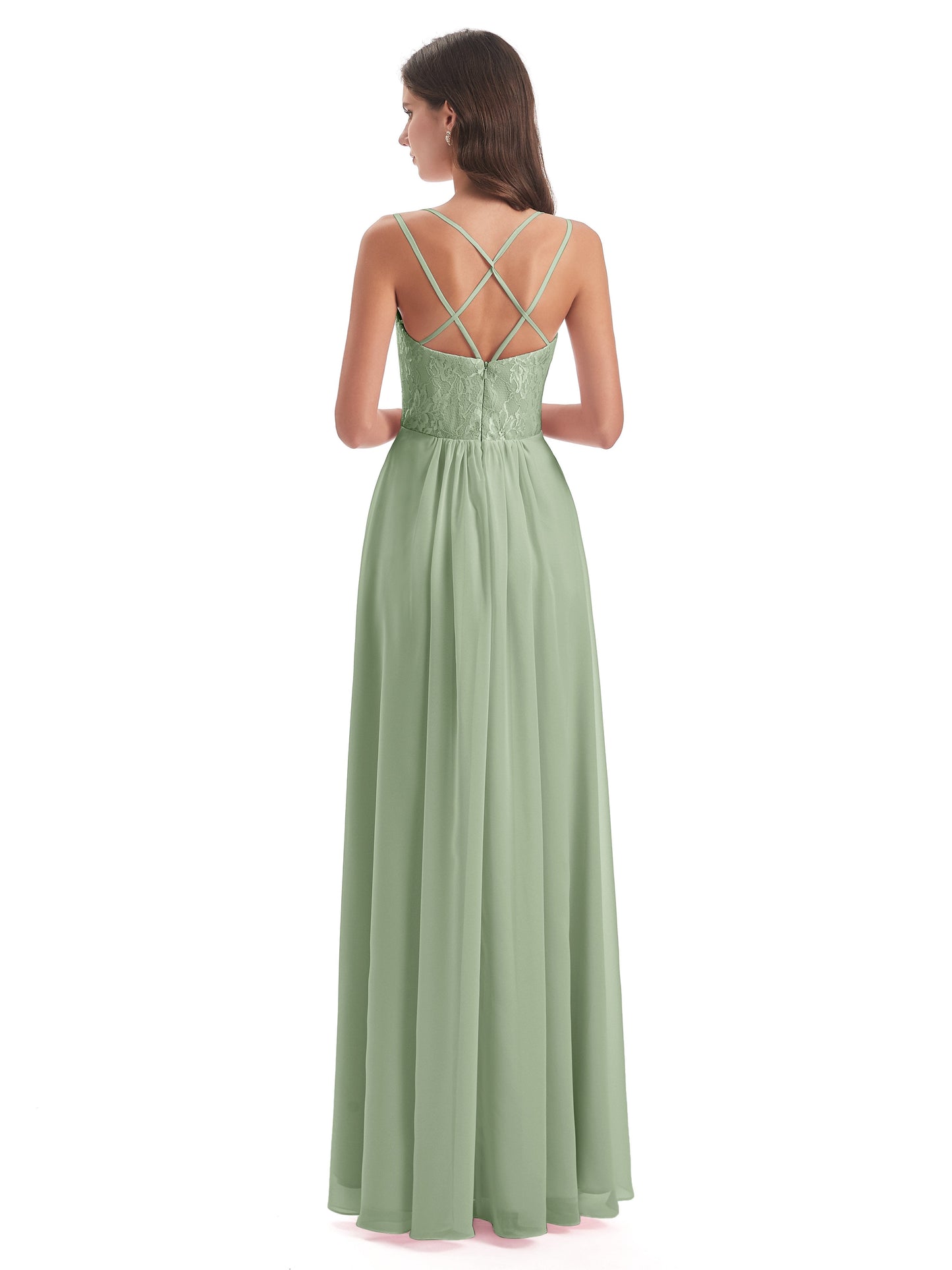 Saanvi Spaghetti Straps Open Back Lace Long Bridesmaid Dresses