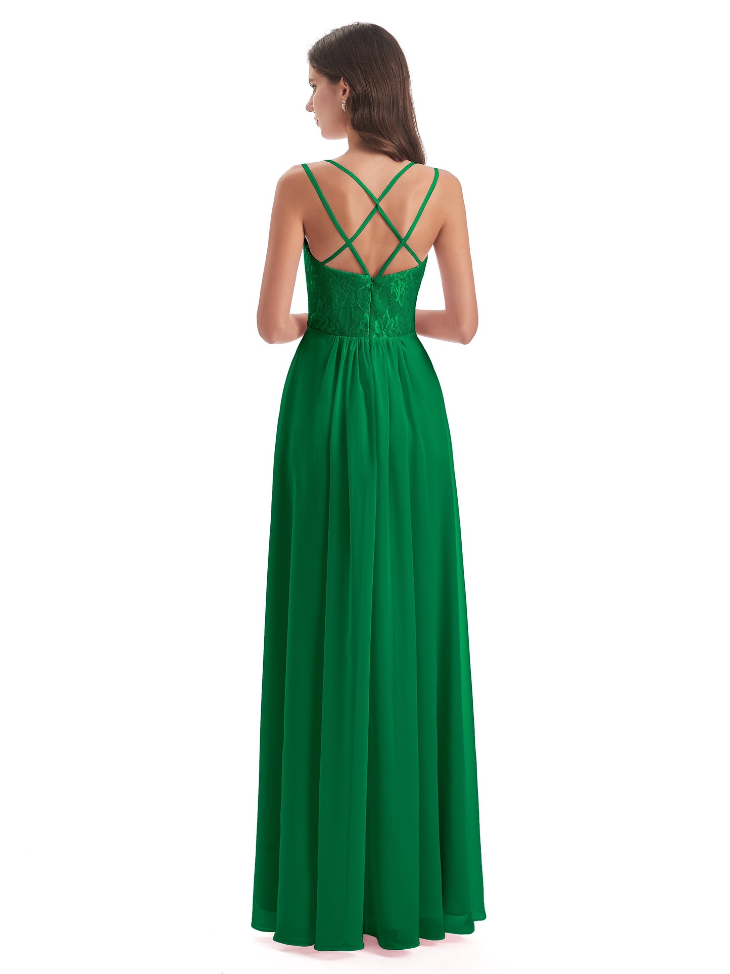 Saanvi Spaghetti Straps Open Back Lace Long Bridesmaid Dresses